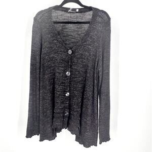 Fenini Cardigan Women's XL‎ Heathered Black Grey Ruffle Trim Goth Witchy Grunge